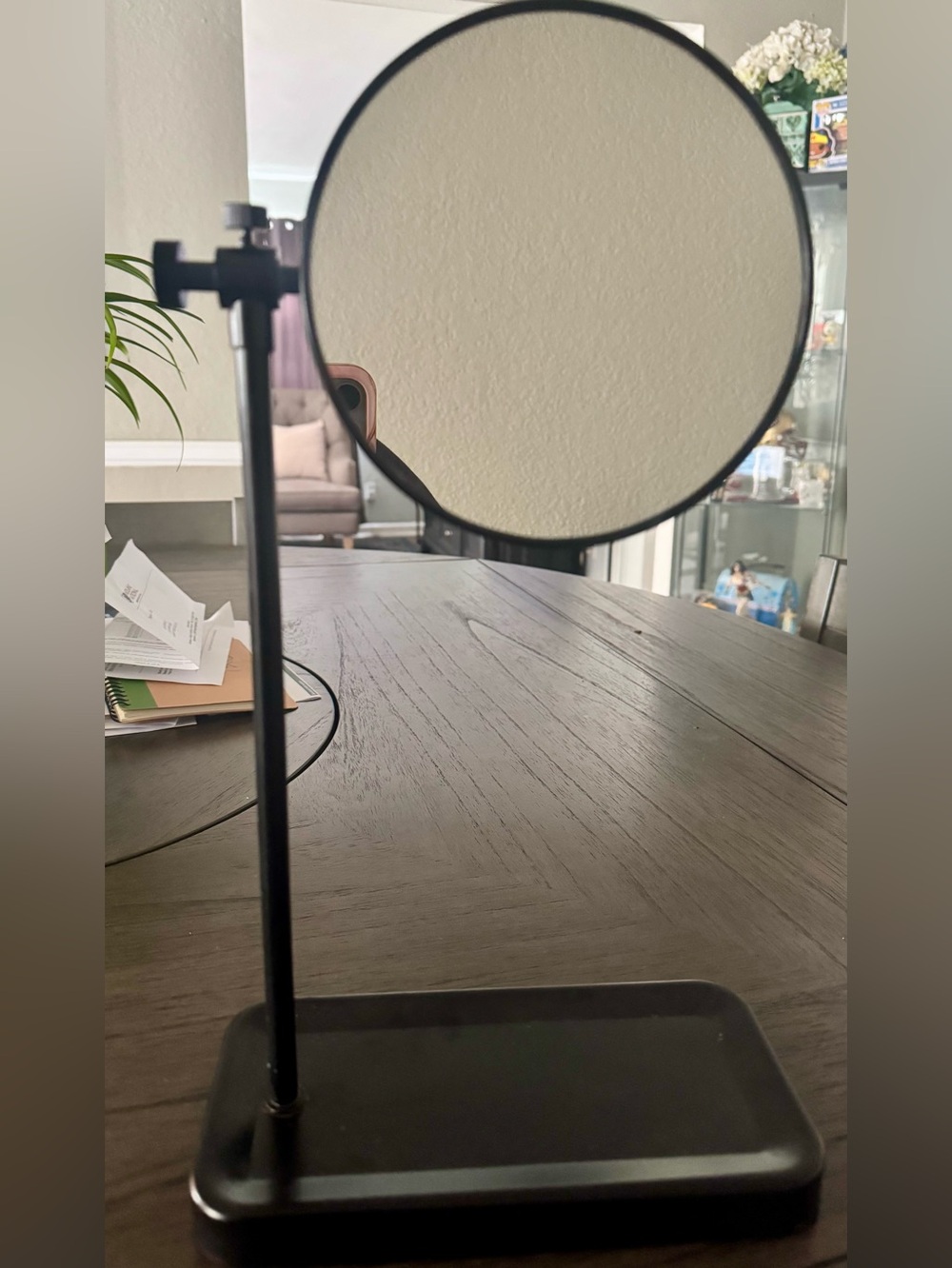 Rotating Black Vanity Mirror with tray base